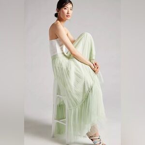 ANTHROPOLOGIE / GEISHA DESIGNS Flounced Tulle Maxi Skirt - Pale Green - Sz XS P